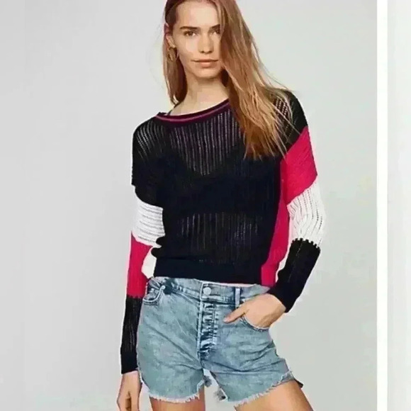 Express Tops - Express Open Stitch Color Block Sweater